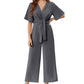 Women's Elegant V-Neck Wide Leg Waist Tie Jumpsuit